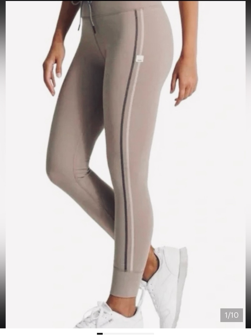 VUORI Daily Legging Sport - Taupe with black and cream Side Stripe